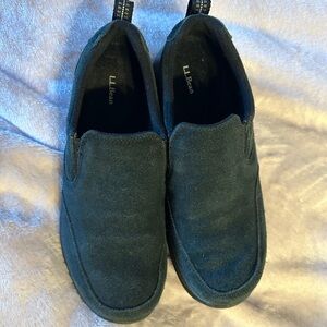LL Bean women’s comfort Mocs. Black. Rubber soles great in any weather.